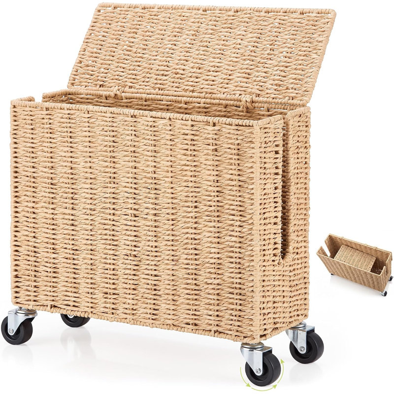 Extra Large Rattan Cable Management Box with Caster Wheels