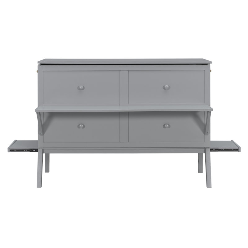 Grand lit escamotable avec port USB et tablettes amovibles de chaque côté, gris, Gray