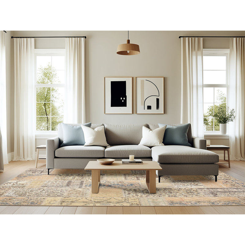 Tapis crème/brun/gris/zone contemporaine, Rectangle 6 pi x 9 pi
