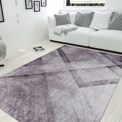Tapis luxueux lavable à la machine, 4,9 x 7,5 pieds, 100% polyester, 1850 g / m², hauteur des poils: 0,2 pouce | Envers écologique en polyester recyclé | Parfait pour le salon et la chambre à coucher, conception douce et durable