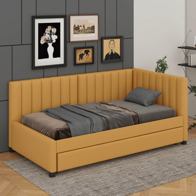 Lit de jour simple rembourré avec couchette, Jaune