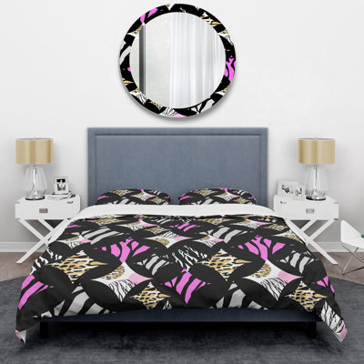 Ensemble de housse de couette en microfibre noir / rose 3 pièces