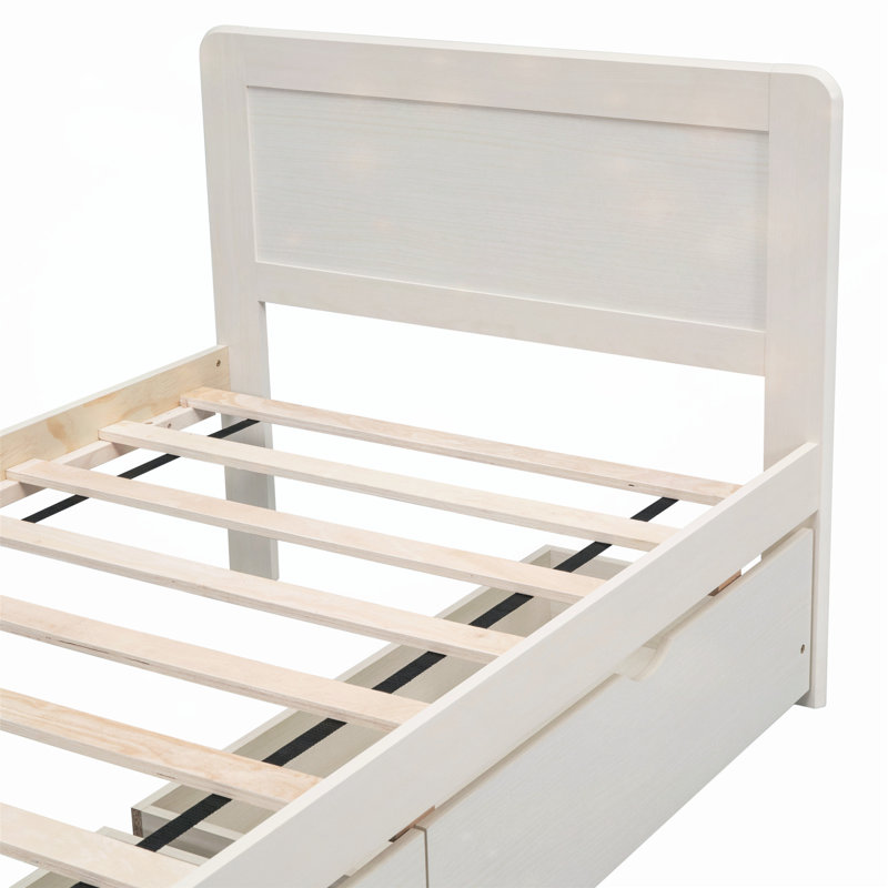 Sophisticated Twin Platform Bed with Drawers for Space Optimization, White Washed