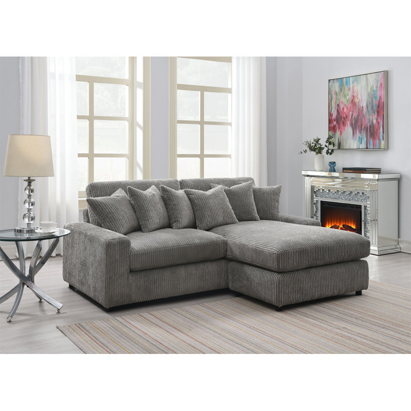 Canapé modulaire réversible en velours côtelé gris Tavia avec 6 coussins