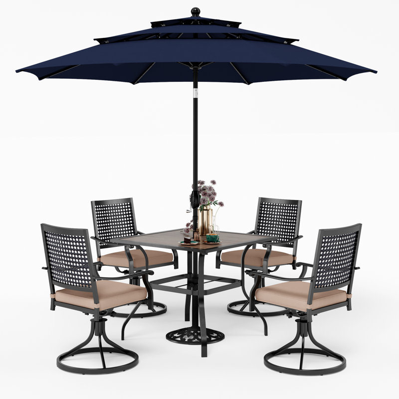 Armisha 4 - Person Patio Dining Set with Square Table , Cushions Included, Navy