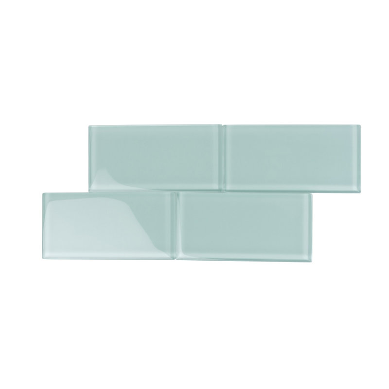 3"X 6" Polished Glass Subway Tile, Light Blue