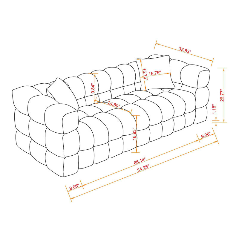 Square Shape Tufted Loveseat, 26.77"H x 84.25"W x 35.83"D