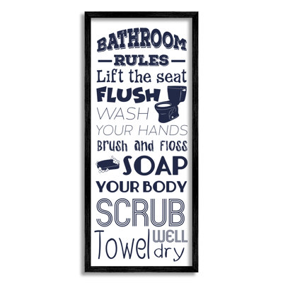 «Bathroom Rules», bleu marine, papier hygiénique, savon par Marcus Prime - Art textuel