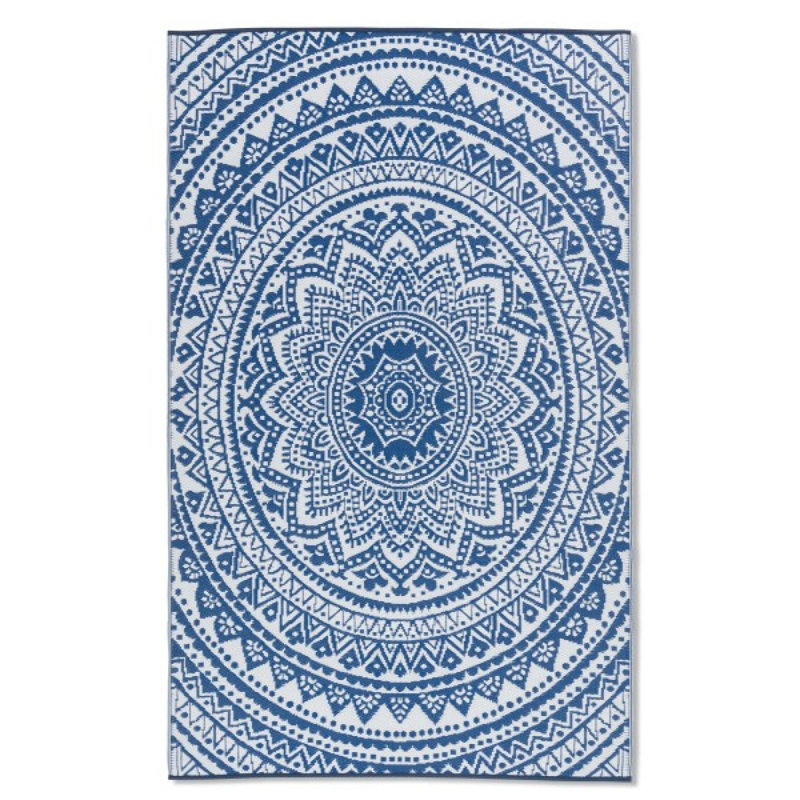 Tapis d'extérieur réversible en plastique blanc et bleu Fiesta, Rectangle 4 pi x 6 pi