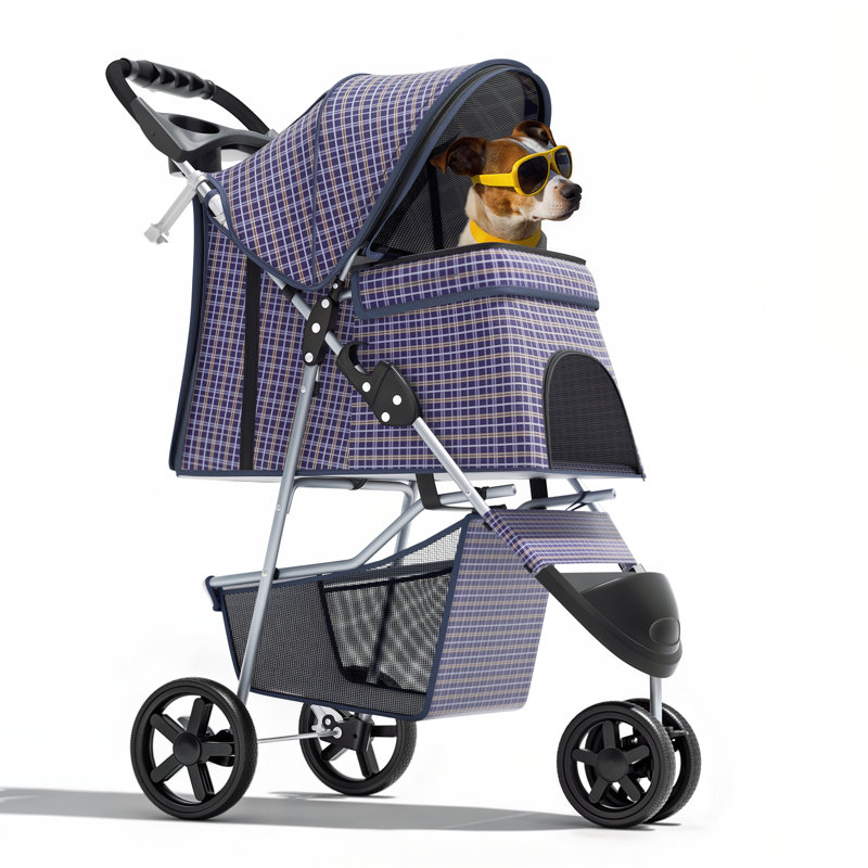Poussette pliable pour chien et chat avec panier de rangement à auvent réglable et porte-gobelet pour petits et moyens animaux de compagnie