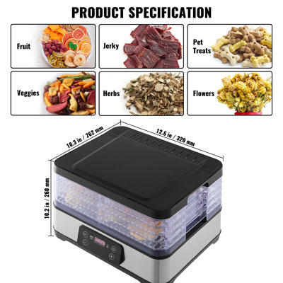 Déshydrateur alimentaire, déshydrateur à fruits à 5 plateaux, séchoir électrique 300 W avec minuterie et température réglables numériquement pour viande séchée, herbes, viande, bœuf, fruits, friandises pour chiens et légumes, certifié ETL