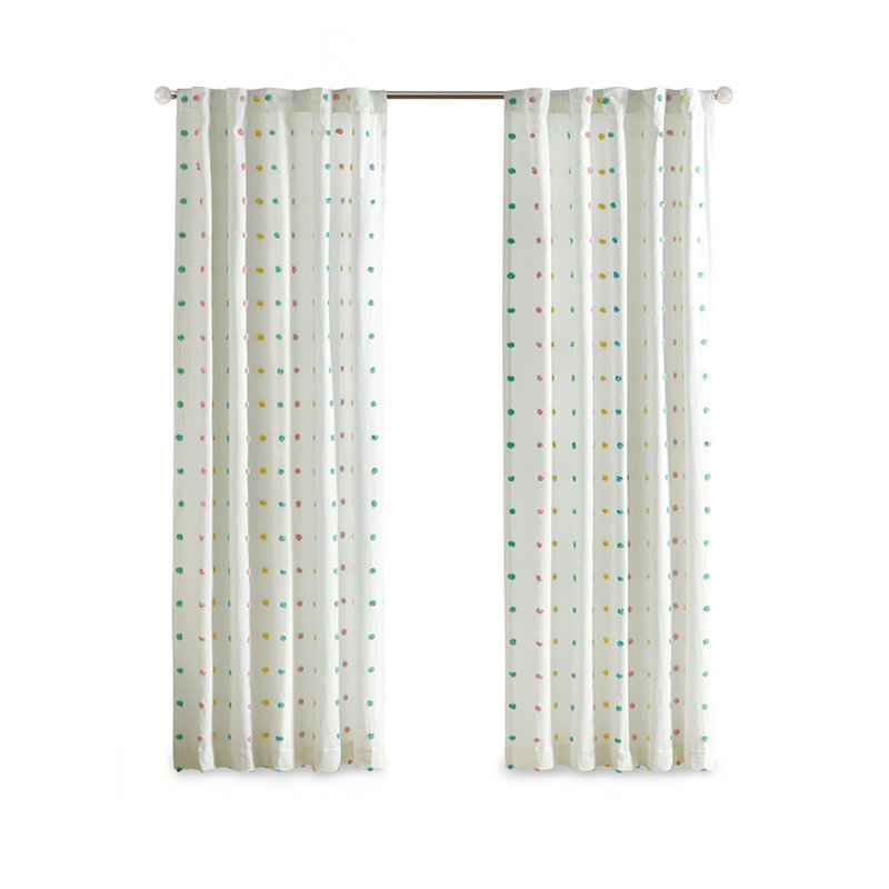 Cotton Jacquard Pom Pom Curtain Panel With Woven Dots For Natural Look And Enhanced Privacy, Oeko-Tex Certified, Single 50-Inch Wide Panel
