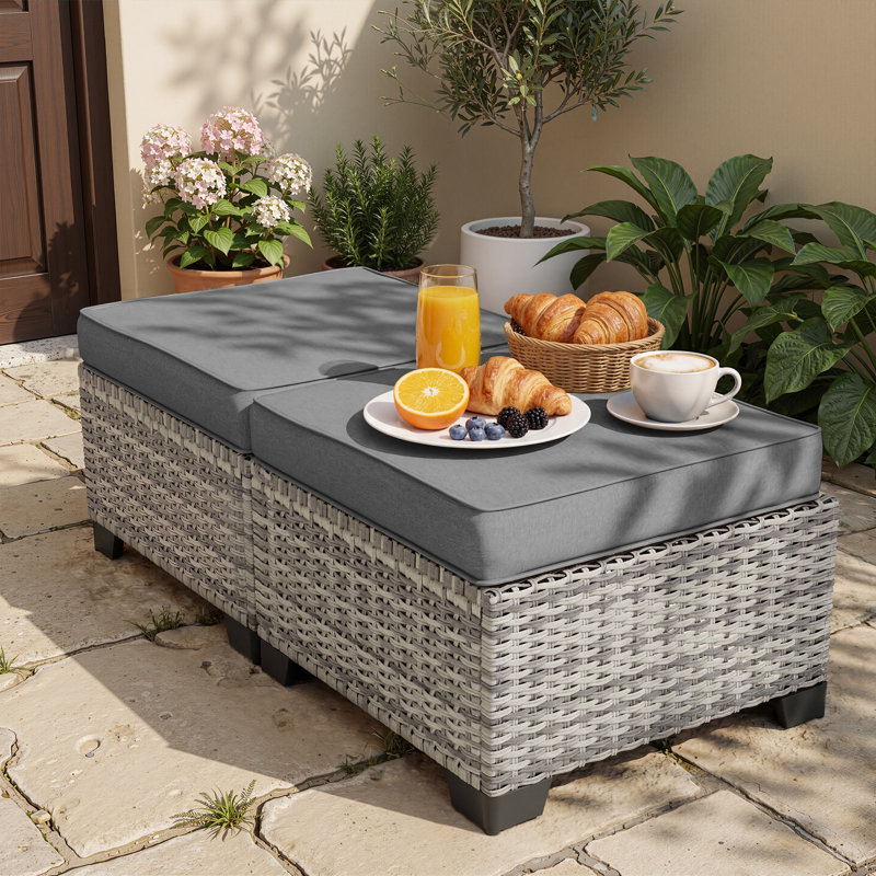 All-Weather Wicker Outdoor Ottoman, Gray