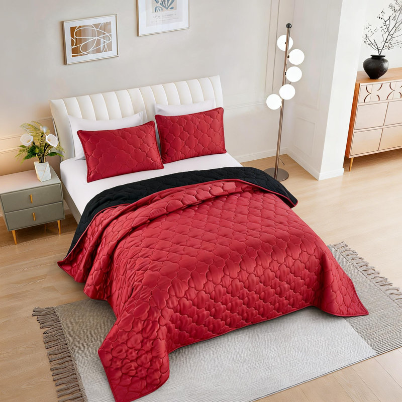 Ensemble de couvre-lit 3 pièces en satin uni - Ensemble de literie luxueux à finition satinée pour une chambre à coucher moderne