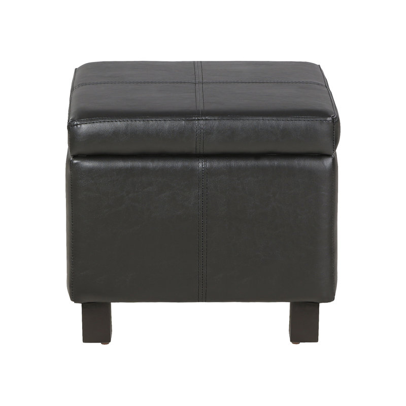 Louella 42cm Wide Faux Leather Square Solid Colour Cube Ottoman with Storage, Black