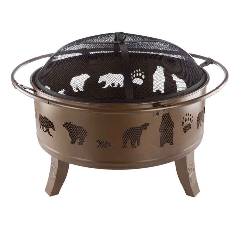 Antique Gold 32-Inch Steel Fire Pit Table with Bear Cutouts
