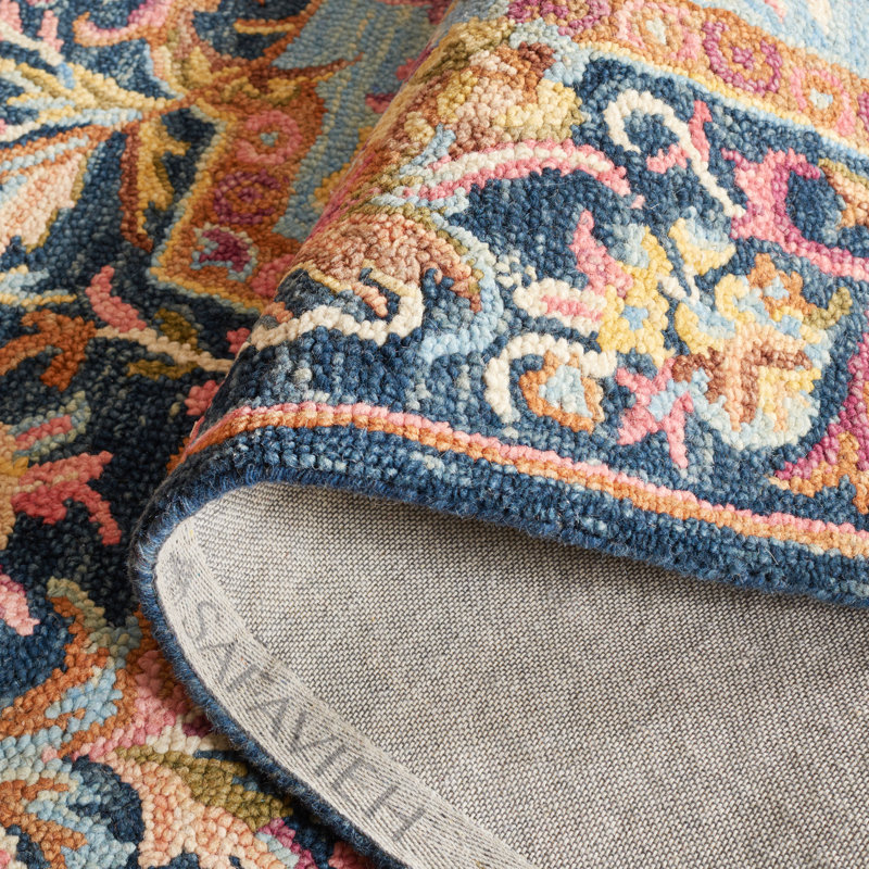 Savonnerie Hand Tufted Wool/Cotton Oriental Rug in Yellow/Orange/Blue, Runner 2'3" x 8"