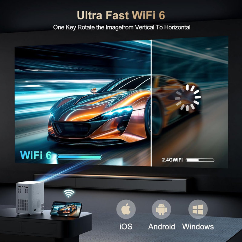 Projector with WiFi and Bluetooth, 1080P Outdoor Projector with Carry Bag, Portable Movie Projector with Zoom Function, Home Theater Projector for Phone/TV Stick/PC