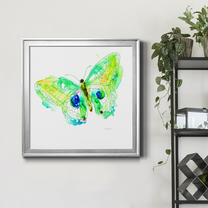 Carnet de croquis Butterfly II - peinture sur toile encadrée, H 22,5 po x l 22,5 po x P 1,5 po, Encadrement argenté