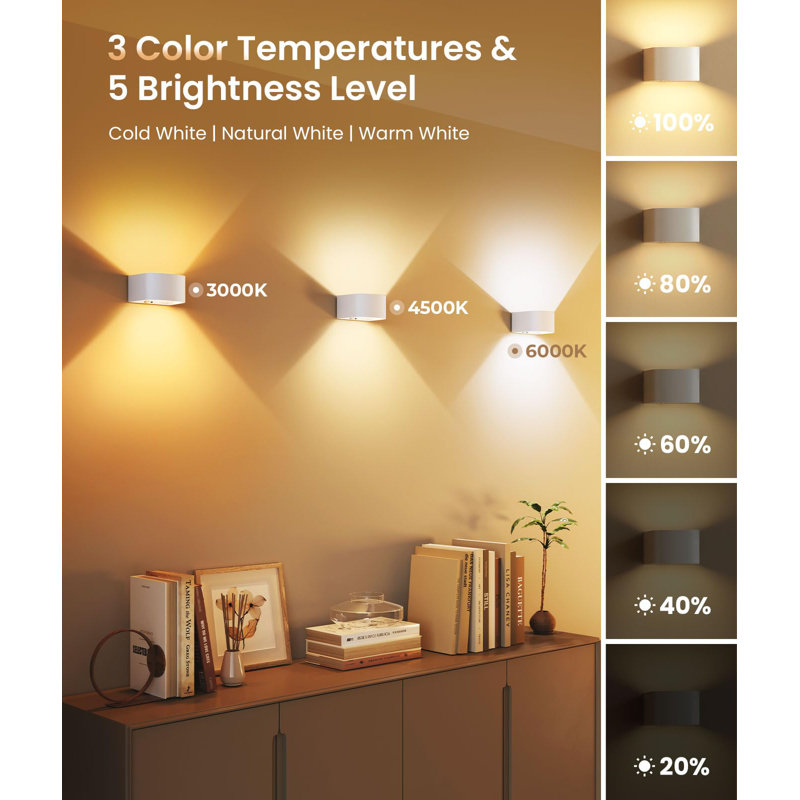 White Battery-Powered Motion Sensor LED Wall Sconce Set with Remote Control