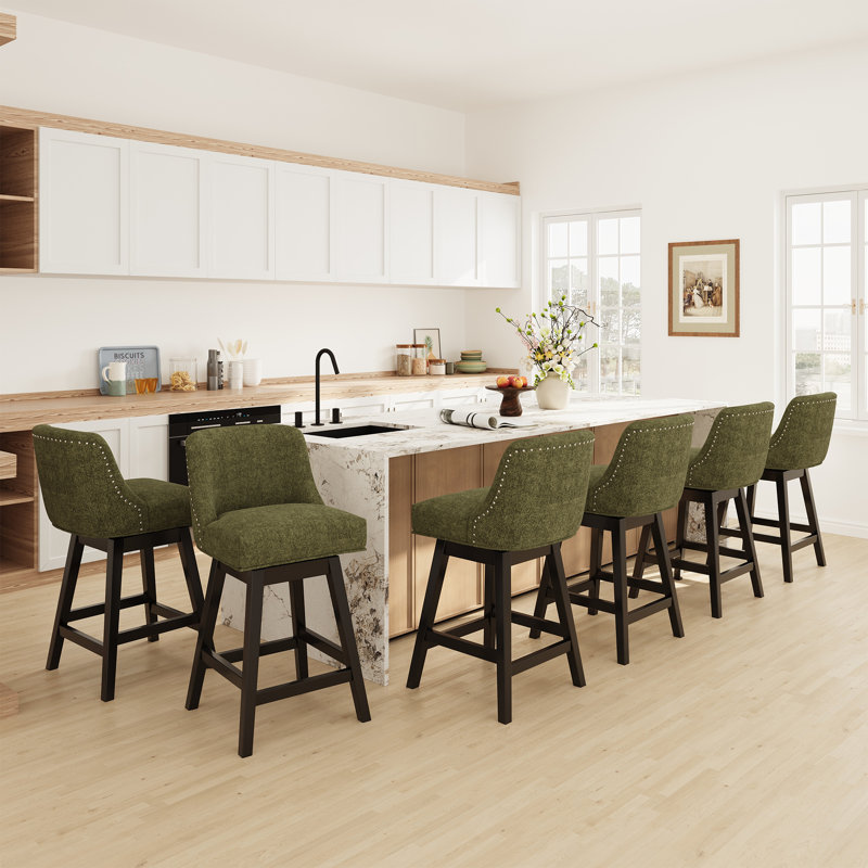 360°Bar Counter Stool with Solid Wood Frame, Green