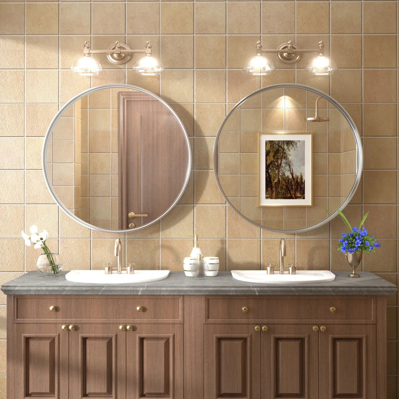 Miroir de salle de bain Aevar , Argent brossé, 24 po x 24 po