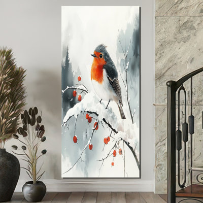 Althoff Robin Bird in Winter Snow II - Art mural oiseau