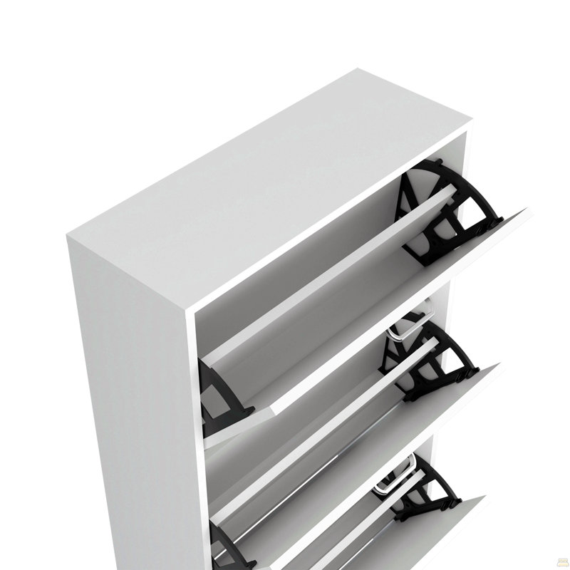 Range-chaussures, 3 portes, 3 tablettes, blanc, Blanc
