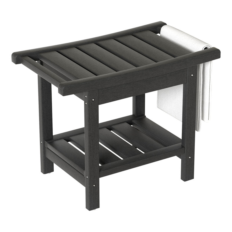 Forevich HDPE Shower Benches 24 X 13 Inch Waterproof Chair With Storage Shelf Poly Stool Seat, Black