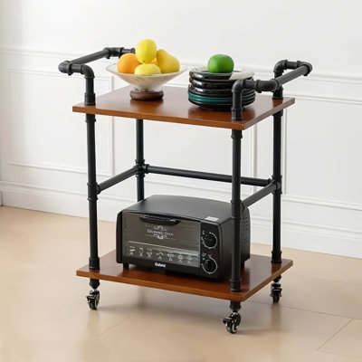 Industrial Pipe Bar Carts/Serving Carts/Kitchen Carts/Wine Rack Carts On Wheels With Shelves - Wood Rolling - Wine Tea Liquor Shelves/Holder - H
