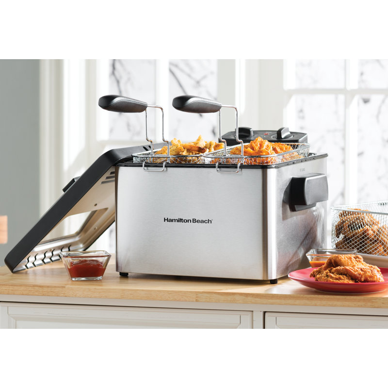 Professional-Style Stainless Steel Dual Basket 19-Cup Deep Fryer