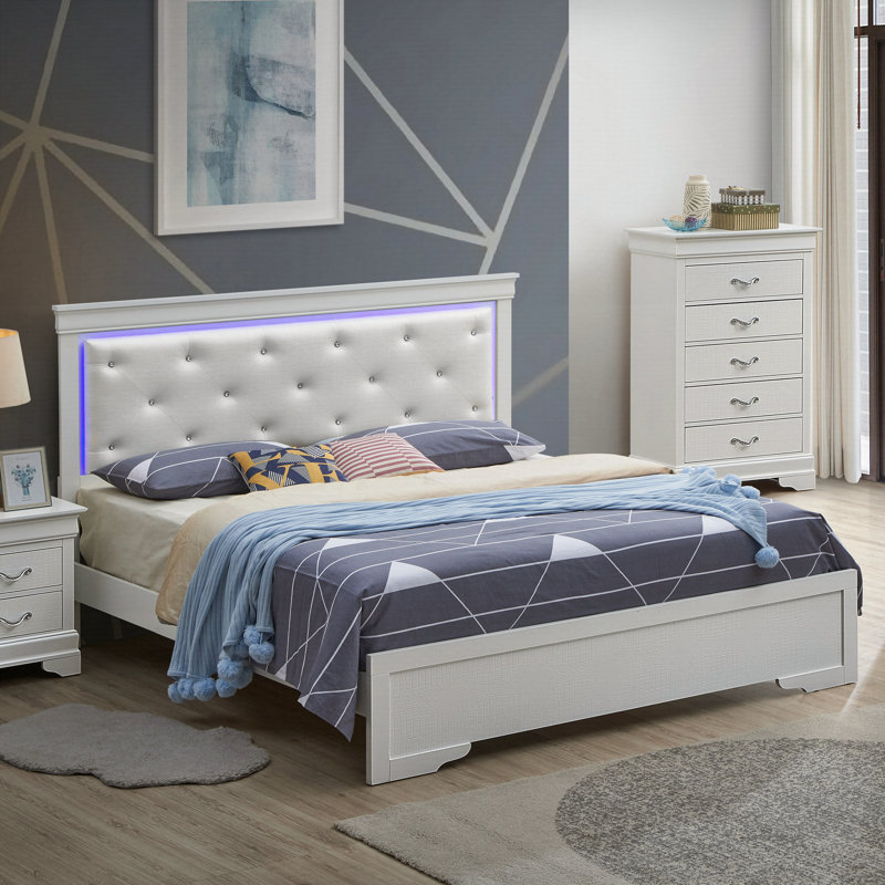 Elegant Silver Champagne Queen Bed