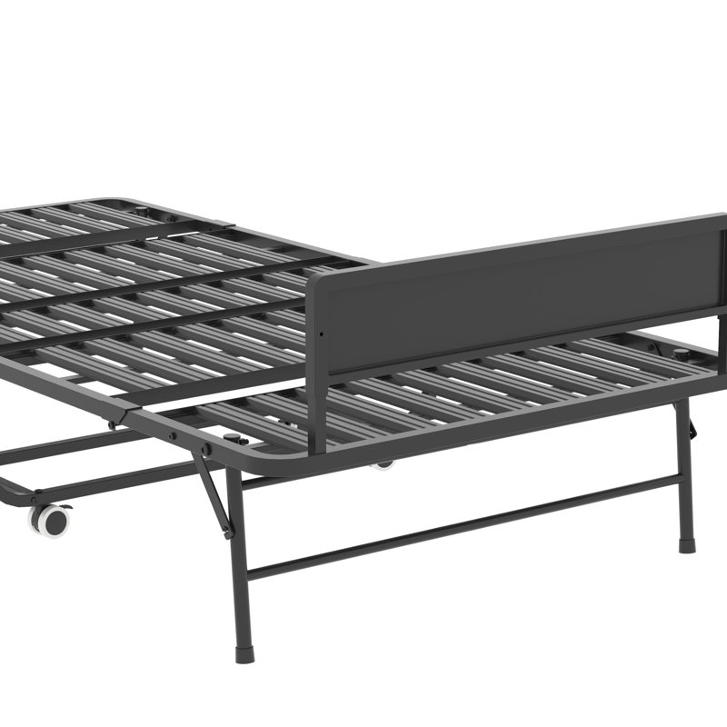 Lit pliant de 75 po x 46 po de large avec tête de lit réglable, matelas en mousse à mémoire de forme de 5 po, lit d'invité robuste sur roulettes pour les personnes de grande taille, cadre en métal de lit industriel spacieux et simple, installation f