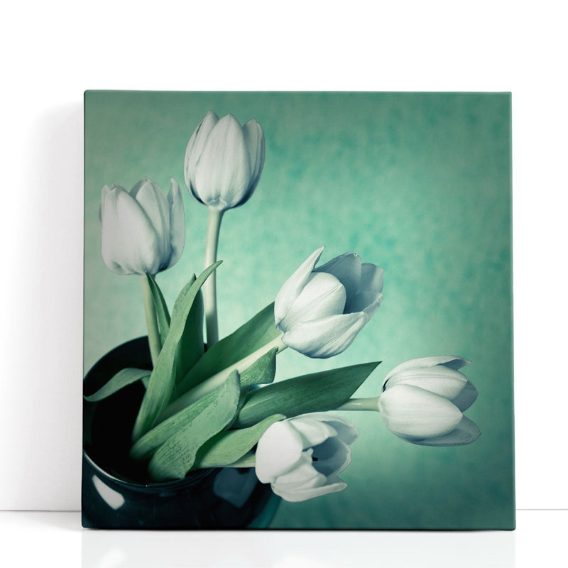 Tulipes dans un vase - reproduction d'art sur toile, H 12 po x l 12 po