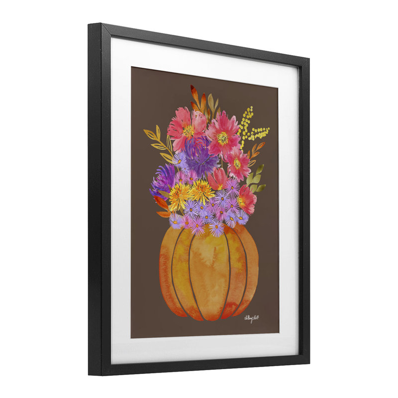 «Pumpkin Florals», reproduction encadrée sous verre, conception de Hillary Holt, Cadre noir minuit, H 16 po x l 13 po