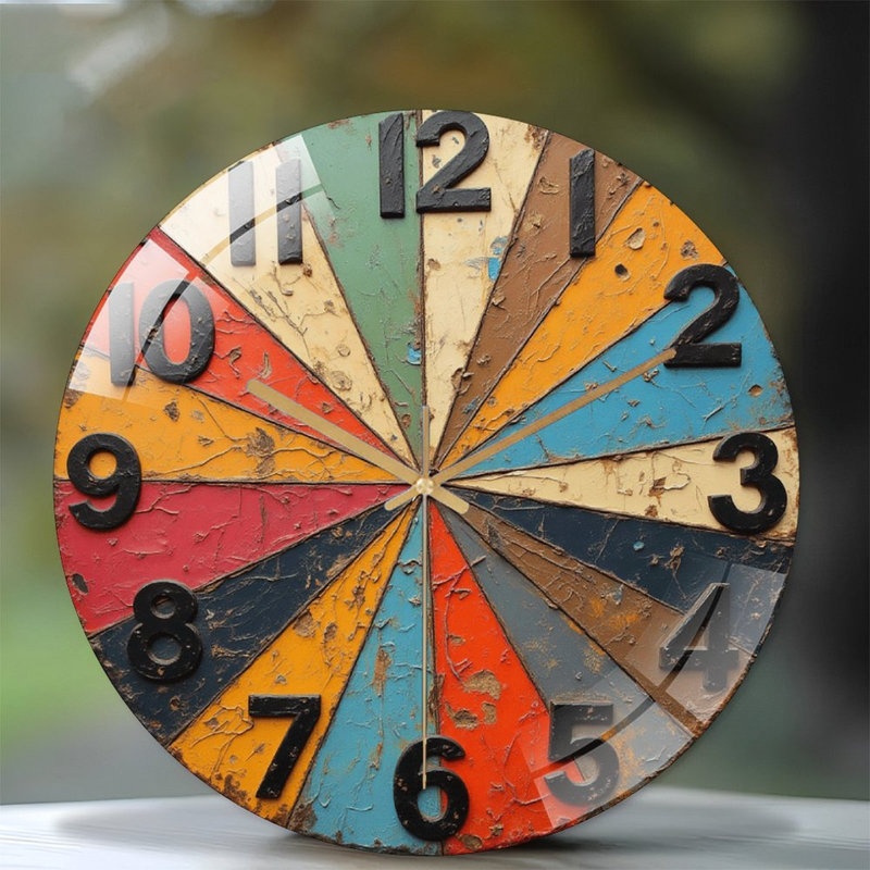 Vintage Colorful Wall Clock Home Decor Art - 12'' Modern Glass Wall Clock