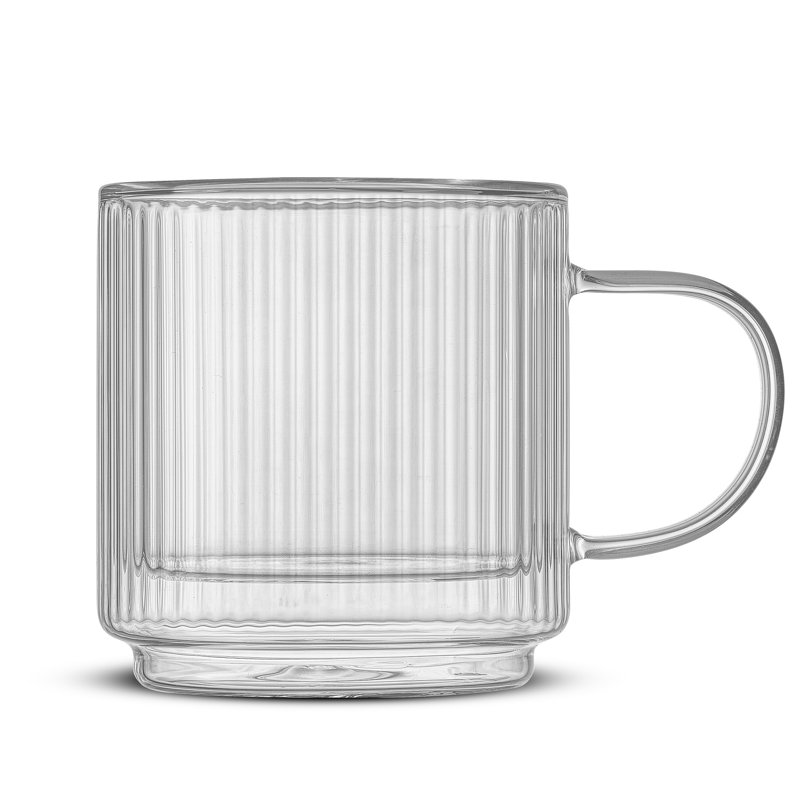 Haven Clear Fluted Stackable Double Wall Glass Mugs, Set of 2