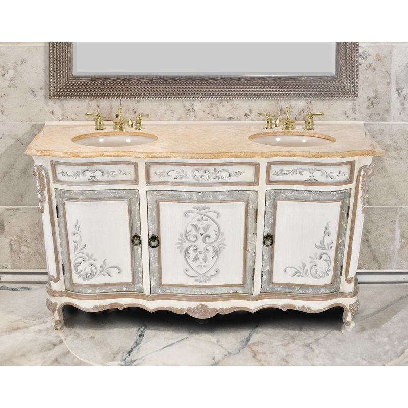 Vizcaino 67'' Double Bathroom Vanity with Marble Top, White