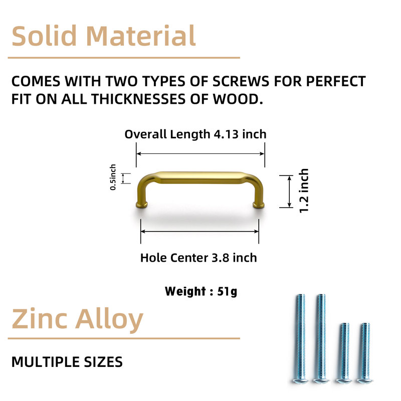 3 3/4" Center Bar Pull Multipack, Brushed Gold