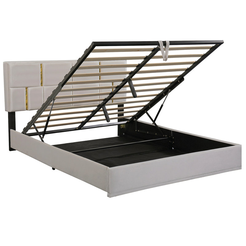Upholstered Platform Bed With Hydraulic Storage System,No Box Spring Needed, Beige