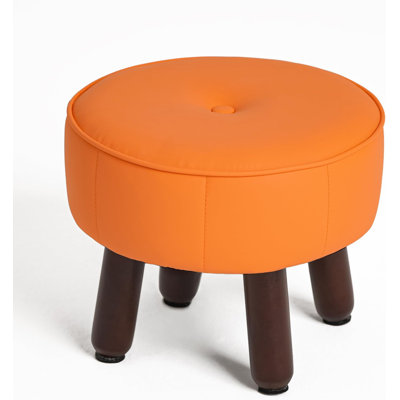 Small Leather Footstool 13"x10" Non-skid Ottoman Orange