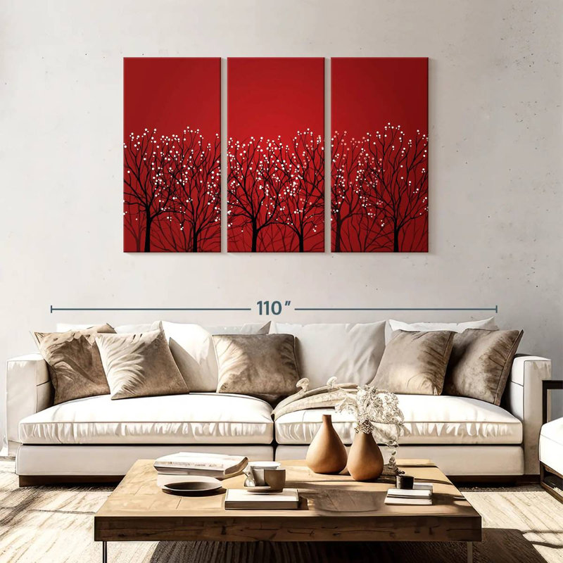 Harnek, forêt rouge abstraite, H 48 po x l 74 po