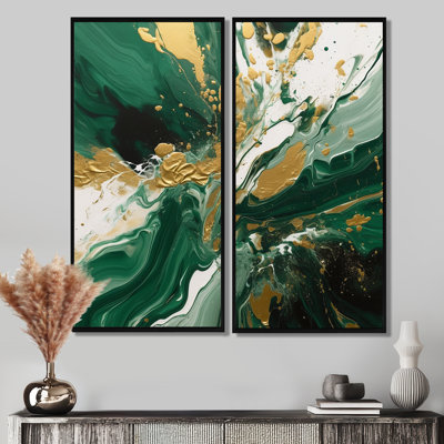 Green And Gold Liquid Magic I - Abstract Canvas Wall Art