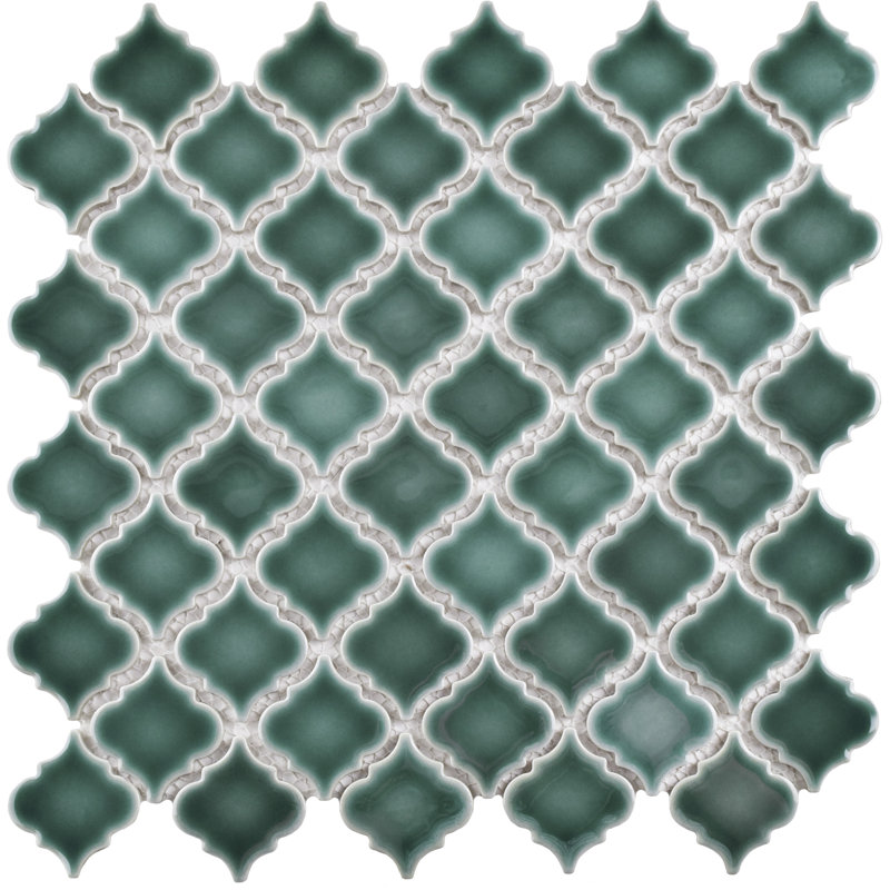 Hudson Tangier 2" x 2" Porcelain Arabesque Mosaic Wall & Floor Tile, Emerald