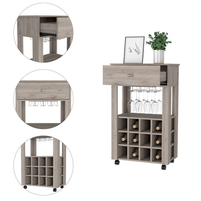 Chariot-bar en bois Kemilola, gris