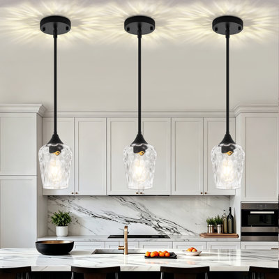 1 - Light Modern Hammered Glass Pendant Light, Adjustable Hanging Fixture For Kitchen Island, Dining Room & Living Room
