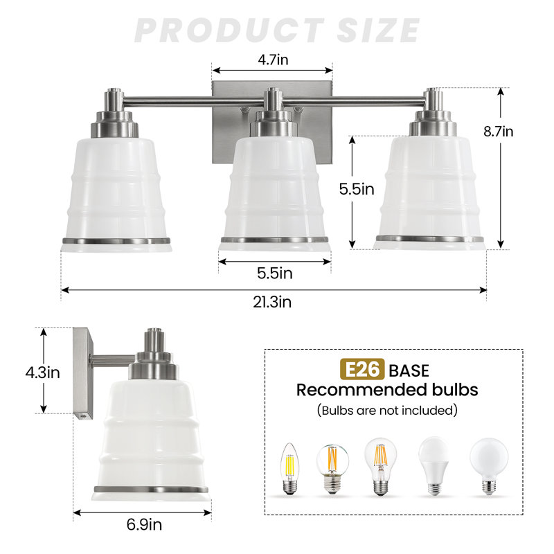 Éclairage de salle de bain à intensité variable pour salle de bain (disponible en quatre tailles), Blanc, Nickel, 3