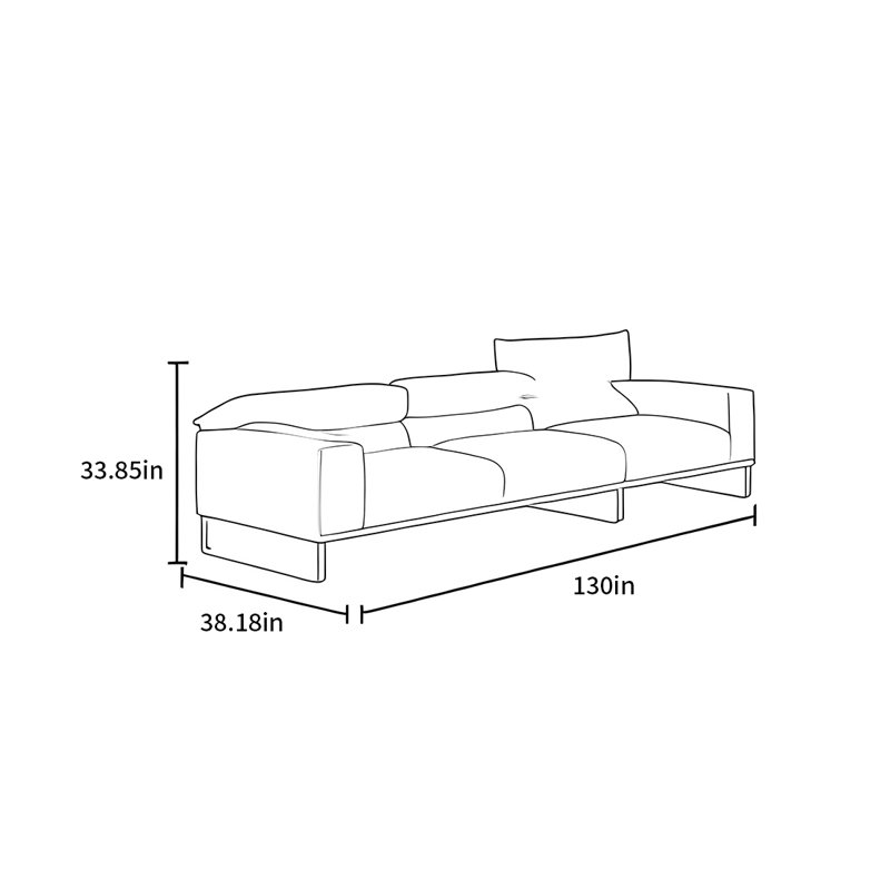 Simple straight-line fabric sofa [Adjustable back], 33.85" H x 130" W x 38.18" D, 5