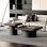 Ensemble de 2 tables gigognes modernes en bois avec piédestal cylindrique et cannelé, centre minimaliste et table d'appoint décorative Wabi-Sabi