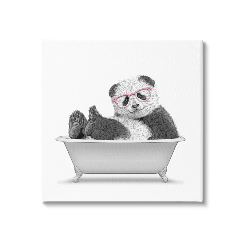 «Quirky Panda Bathaign Rose» par Annalisa Latella - impression, H 24 po x l 24 po x P 1,5 po, Toile tendue